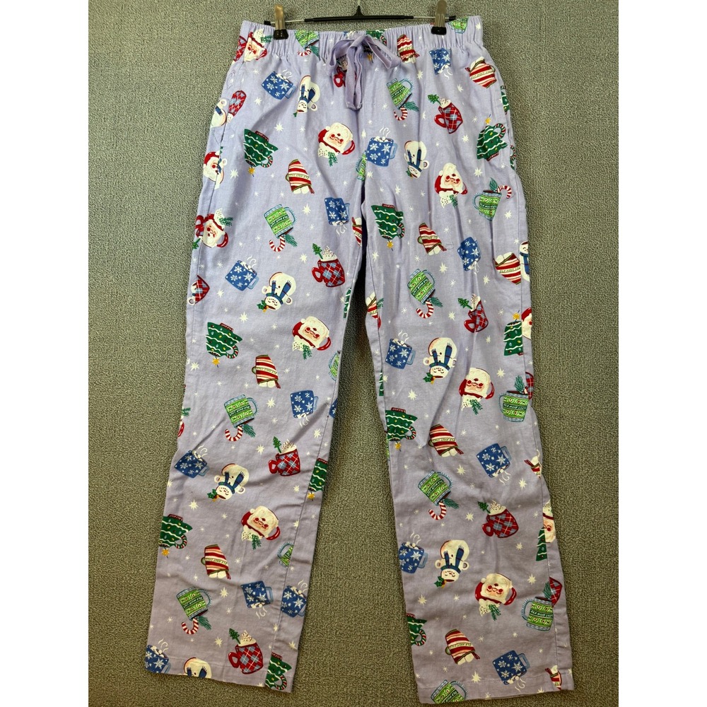 Old Navy Pajama Pants Womens S Purple Christmas Flannel Hot Cocoa Snowman